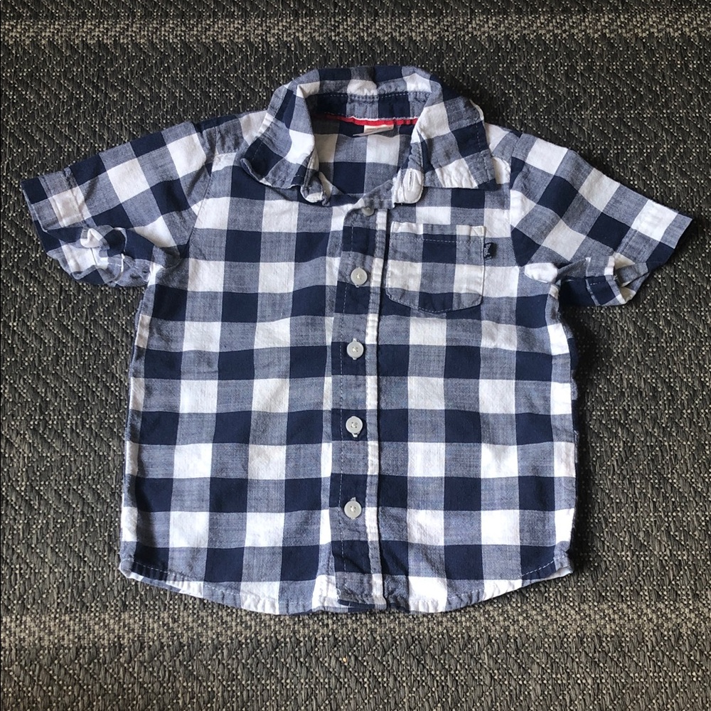 OshKosh B'gosh Navy and White Short-Sleeve Plaid Button Shirt